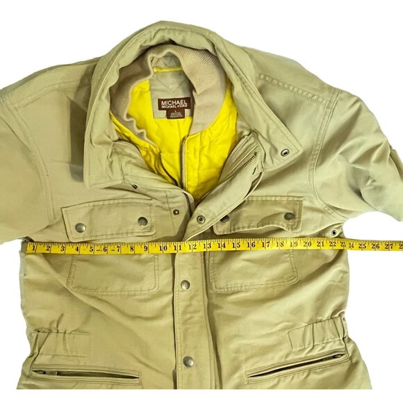 Michael Kors Double Jacket Mens Size Large Coat Brown Zip Up Yellow Inner Jacket - Picture 5 of 10